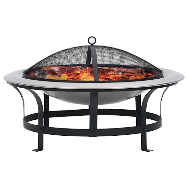 vidaXL Eldfat med grill rostfritt stål 76 cm Svart