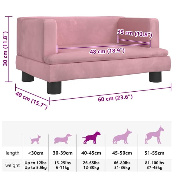 vidaXL Hundbädd rosa 60x40x30 cm sammet Rosa