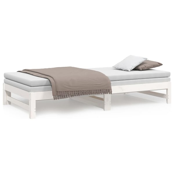 vidaXL Utdragbar dagbädd vit 2x(80x200) cm massiv furu Vit
