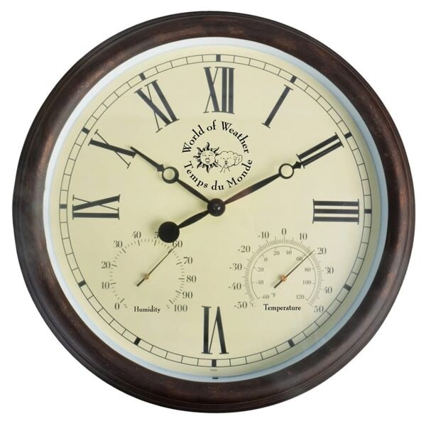 Esschert Design Stationsklocka med termo-hygrometer 30,5 cm TF009 Brun