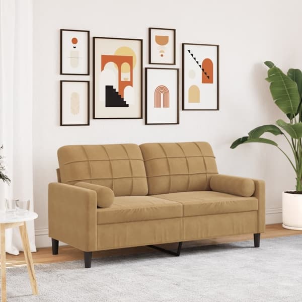 vidaXL 2-sitssoffa med prydnadskuddar brun 140 cm sammet Brun