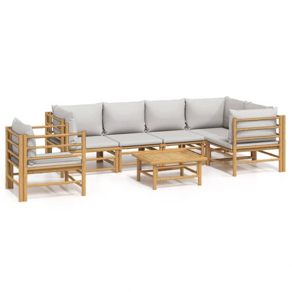 vidaXL Loungegrupp 7 delar ljusgråa dynor bambu Brun