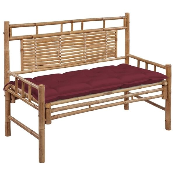 vidaXL Trädgårdsbänk med dyna 120 cm bambu Röd