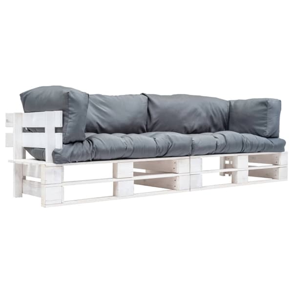 vidaXL Pallsoffa 2 delar med grå dynor furu grå