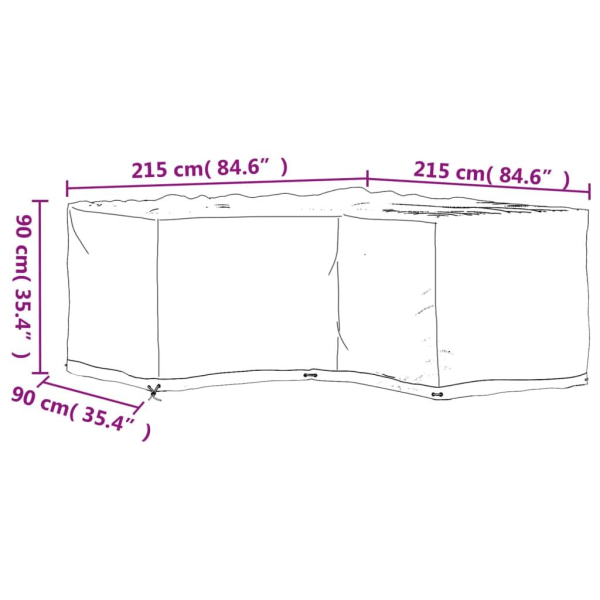 vidaXL Överdrag för utemöbler 16 ölj. 215x215x90cm L-format Svart