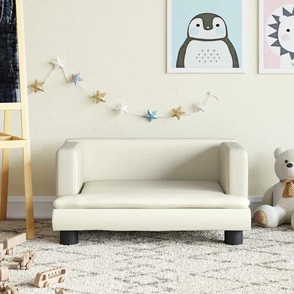 vidaXL Barnsoffa gräddvit 60x40x30 cm konstläder Kräm