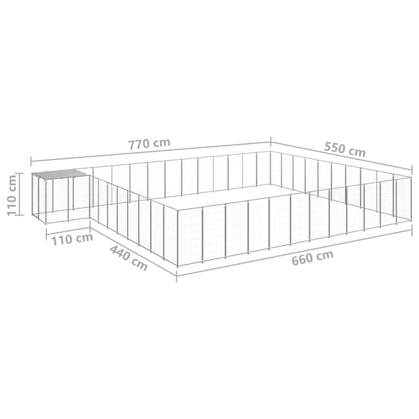 vidaXL Hundgård silver 37,51 m² stål Silver