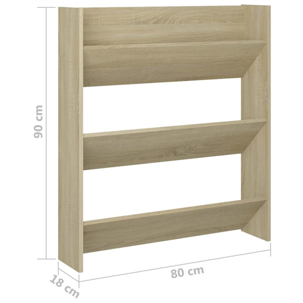 vidaXL Väggmonterat skoställ 2 st sonoma-ek 80x18x90cm konstruerat trä Brun