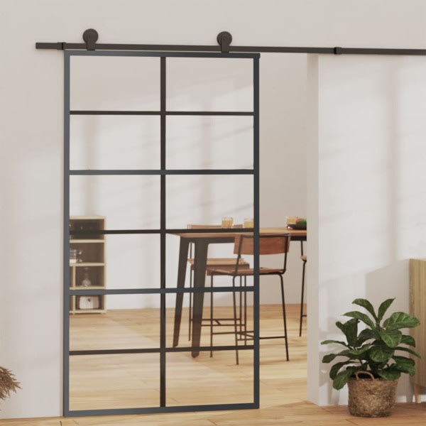 vidaXL Skjutdörr ESG-glas och aluminium 102x205 cm svart Svart