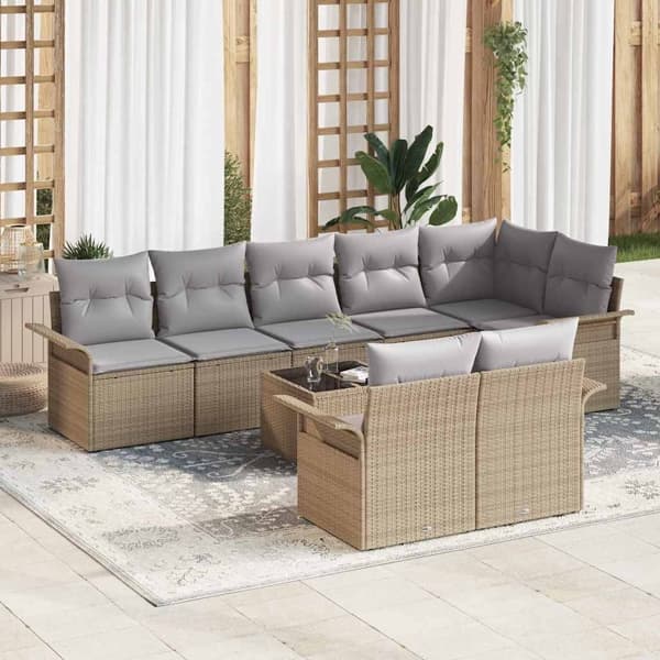 vidaXL Trädgårdsoffset 9 st Beige konstrotting Beige