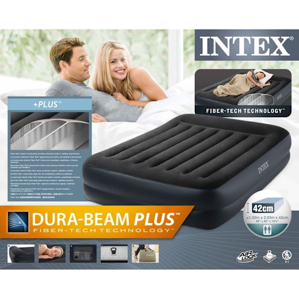INTEX Luftmadrass Dura-Beam Plus Pillow Rest Raised Queen 42 cm Grå