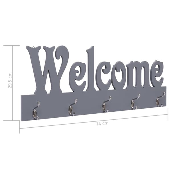 vidaXL Väggkrokar WELCOME grå 74x29,5 cm grå