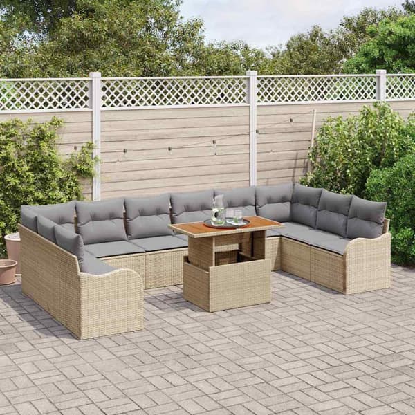 vidaXL Trädgårdsoffset 11 st Beige Poly rattan Beige