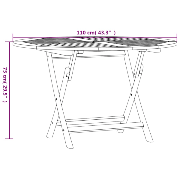 vidaXL Hopfällbart trädgårdsbord Ø 110x75 cm massiv teak Brun