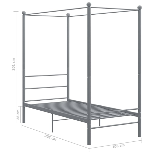 vidaXL Himmelsäng grå metall 100x200 cm grå