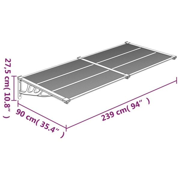 vidaXL Entrétak grå och transparent 239x90 cm polykarbonat Transparent