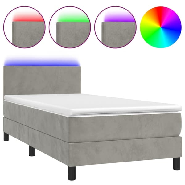 vidaXL Ramsäng med madrass & LED ljusgrå 90x200 cm sammet Grå