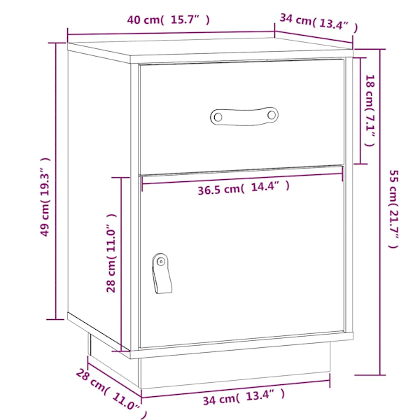 vidaXL Sängbord grå 40x34x55 cm massiv furu Grå