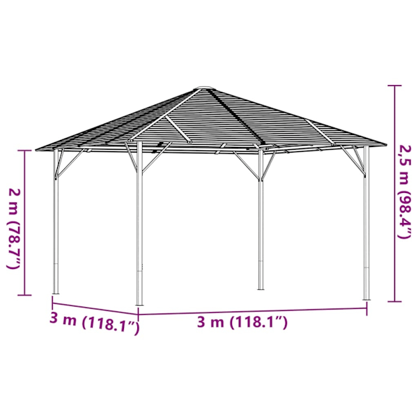 vidaXL Paviljong med tak 3x3 m antracit Antracit