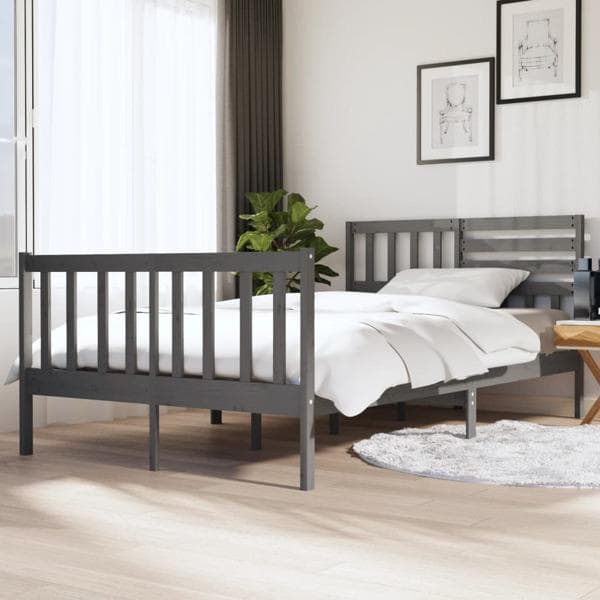 vidaXL Sängram grå massivt trä 140x190 cm Grå