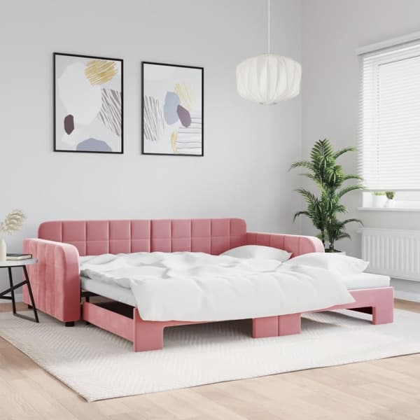 vidaXL Dagbädd utdragbar rosa 100x200 cm sammet Rosa