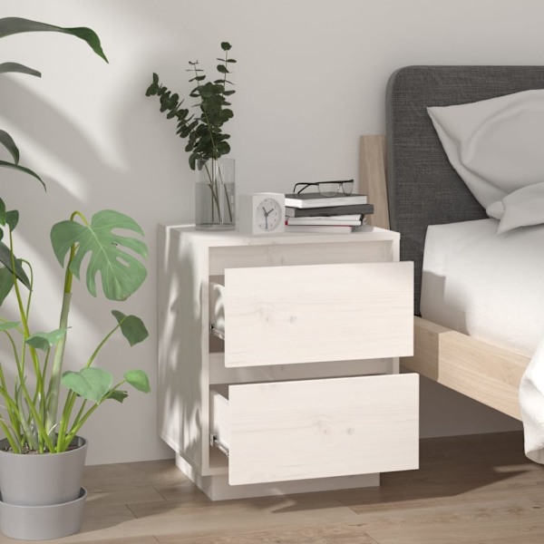 vidaXL Sängbord vit 40x35x50 cm massiv furu Vit