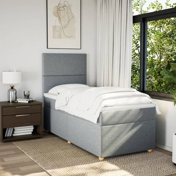 vidaXL Ramsäng med madrass ljusgrå 100x200 cm tyg Grå