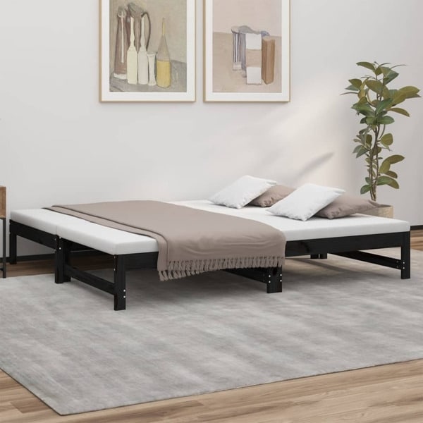 vidaXL Utdragbar dagbädd svart 2x(90x190) cm massiv furu Svart