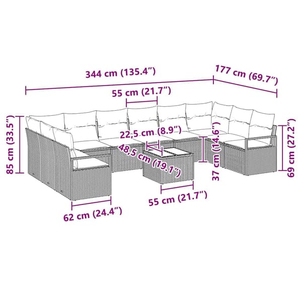 vidaXL Soffset 11 st Beige konstrotting Beige