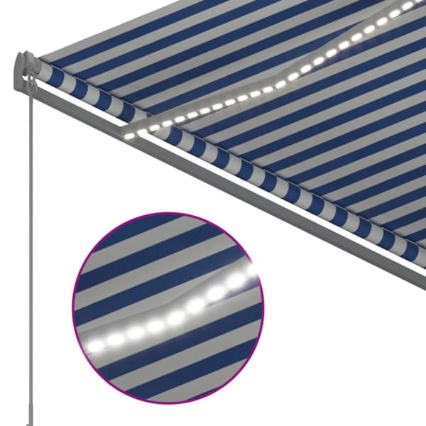 vidaXL Automatisk markis med vindsensor & LED 3,5x2,5 m blå och vit Blå
