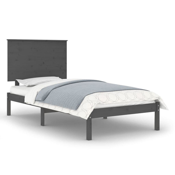 vidaXL Sängram grå massiv furu 100x200 cm enkelsäng Grå