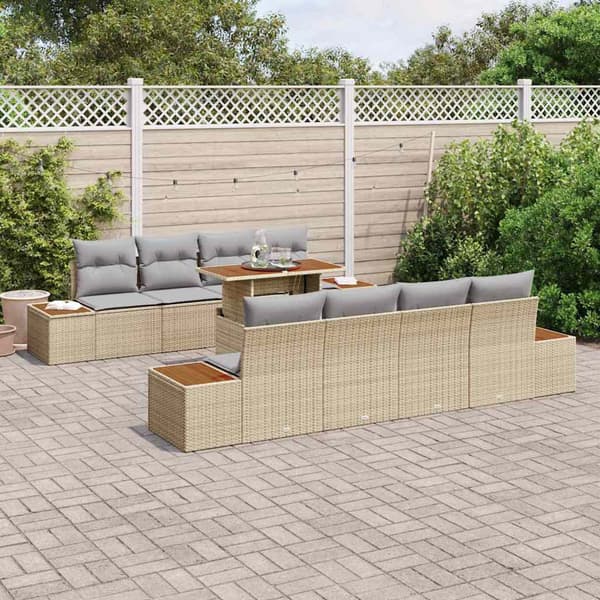 vidaXL Trädgårdsoffset 9 st Beige konstrotting Beige