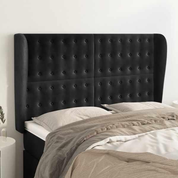 vidaXL Sänggavel med kanter svart 147x23x118/128 cm sammet Svart