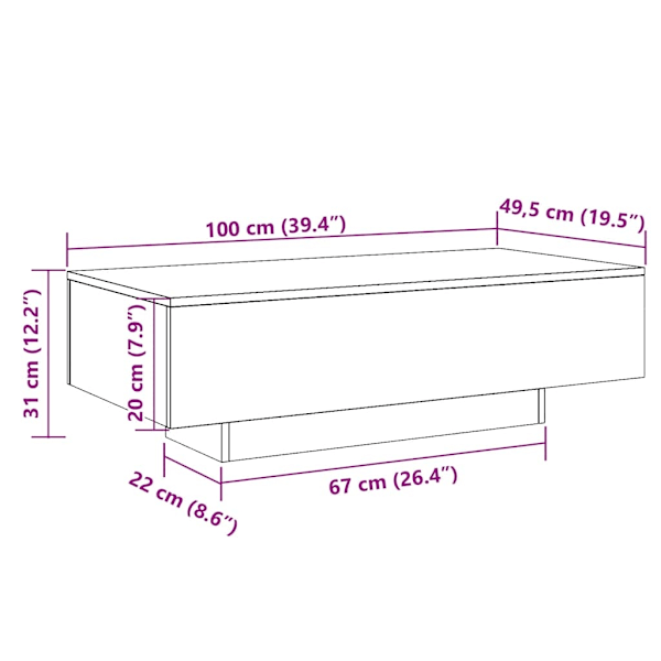 vidaXL Soffbord svart 100x49,5x31 cm konstruerat trä Svart