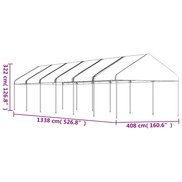 vidaXL Paviljong med tak vit 13,38x4,08x3,22 m polyeten Vit