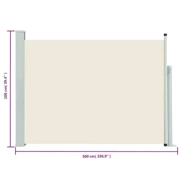 vidaXL Infällbar sidomarkis 100x500 cm gräddvit Creme