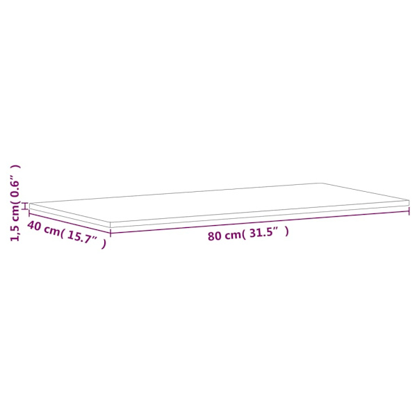 vidaXL Bordsskiva 80x40x1,5 cm rektangulär massivt bokträ Brun