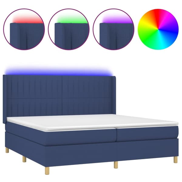 vidaXL Ramsäng med madrass & LED blå 200x200 cm tyg Blå