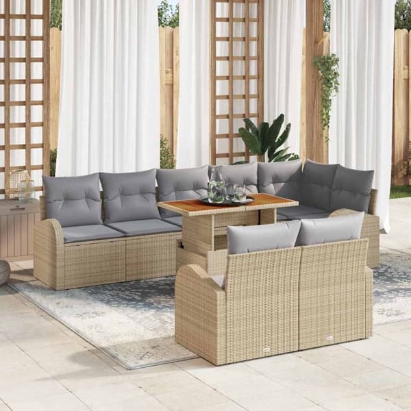 vidaXL Trädgårdsoffset 9 st Beige Poly rattan Beige