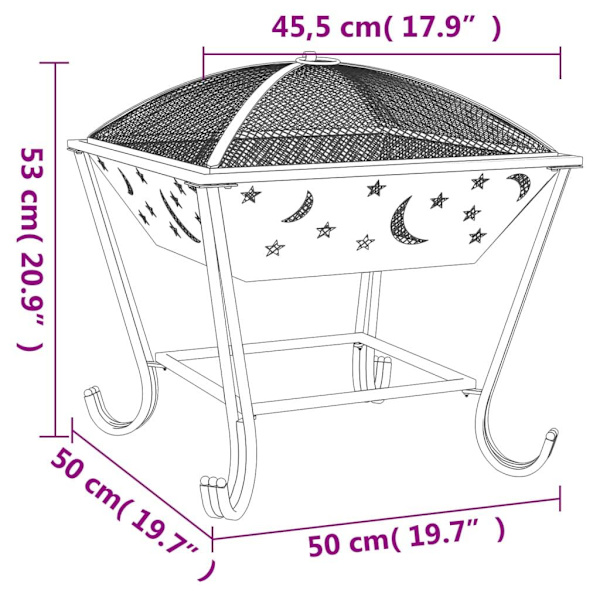 vidaXL Eldstad med eldgaffel 50 cm XXL stål Svart