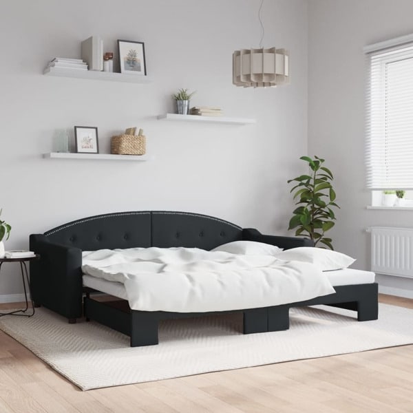 vidaXL Dagbädd utdragbar svart 90x190 cm tyg Svart