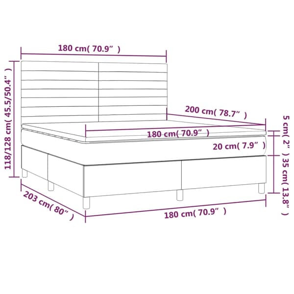 vidaXL Ramsäng med madrass mörkgrå 180x200 cm sammet Grå