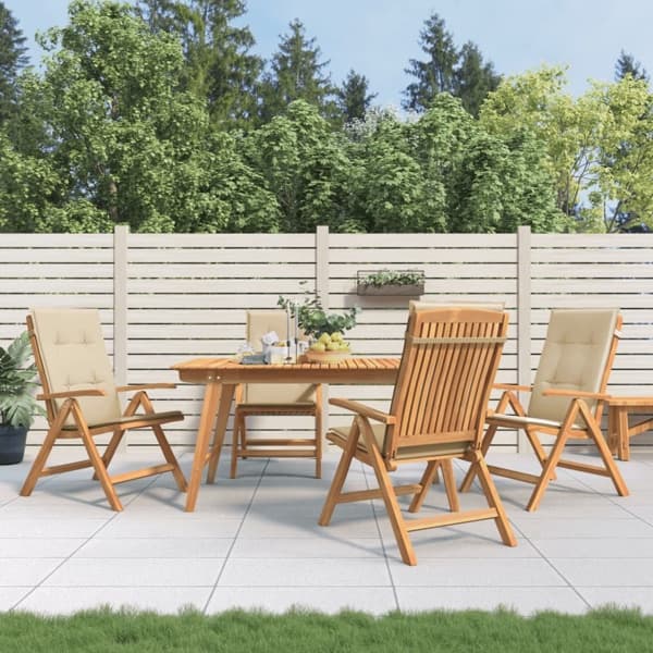 vidaXL Fällbara fåtöljer med dynor, 4 st, massivt trä, teak Brun