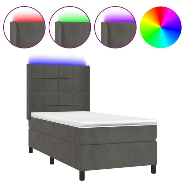 vidaXL Ramsäng med madrass & LED mörkgrå 100x200 cm sammet Grå