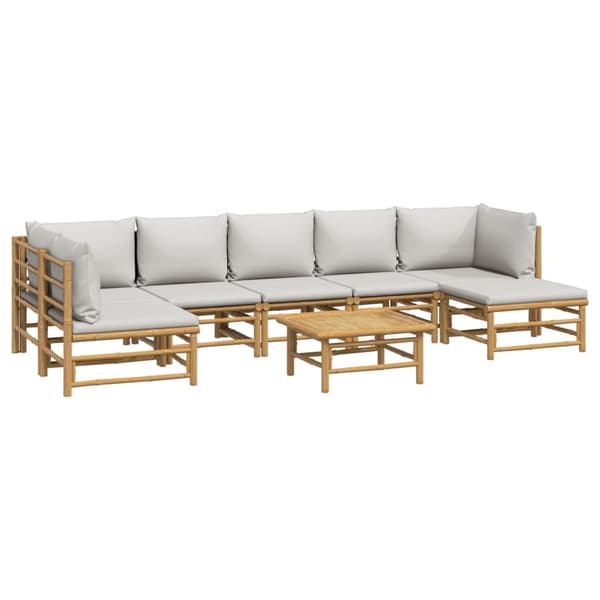 vidaXL Loungegrupp 8 delar ljusgråa dynor bambu Brun