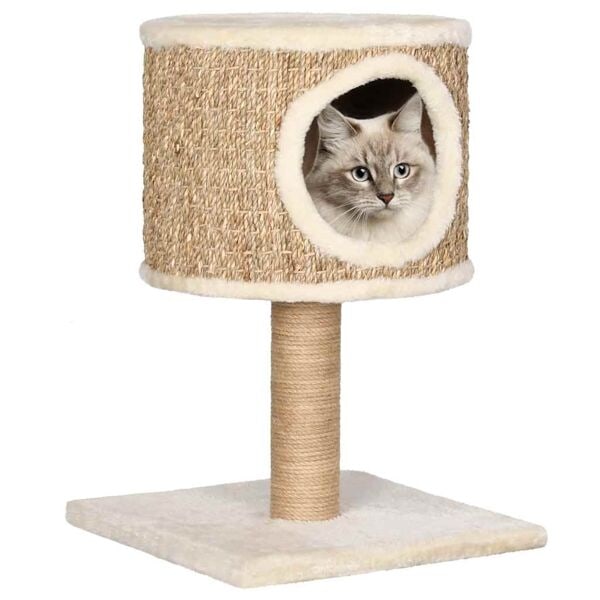 vidaXL Klösträd med koja och klöspelare 52 cm sjögräs Beige