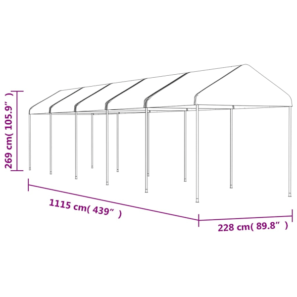vidaXL Paviljong med tak vit 11,15x2,28x2,69 m polyeten Vit