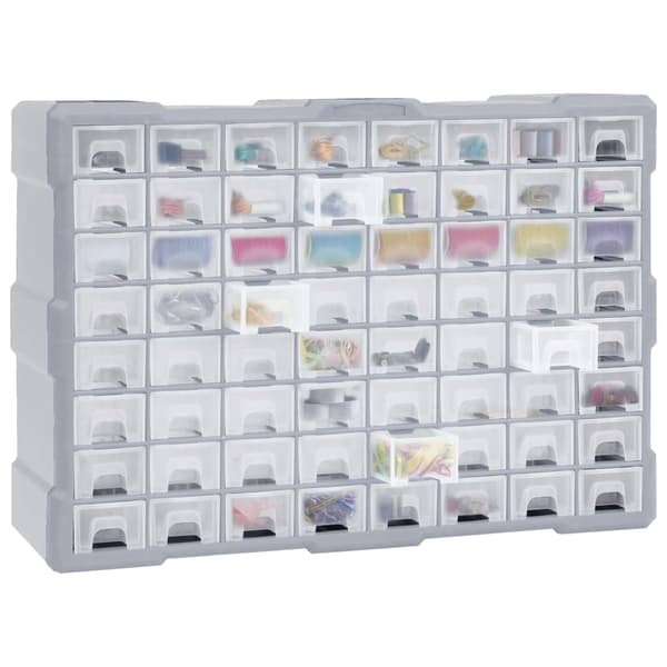 vidaXL Sortimentskåp med 64 lådor 52x16x37,5 cm grå