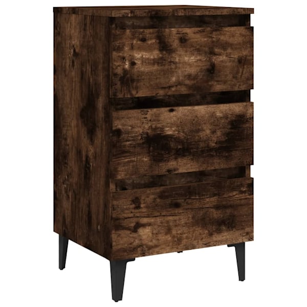 vidaXL Sängbord med metallben rökfärgad ek 40x35x69 cm Brun