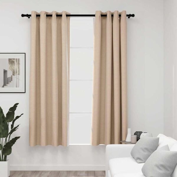 vidaXL Mörkläggningsgardin med öljetter linnelook 2 st beige 140x175cm Beige